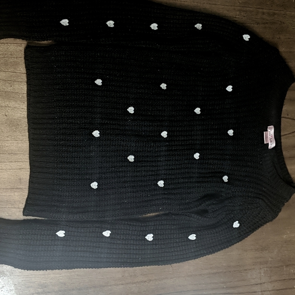 Pink Angel , Black Sweater with White Hearts